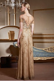 Hollow Out Scoop Evening Dress Floor-length with Embroidery