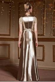 A-line V-Neck Floor-length Short Sleeve Evening / Prom Dress