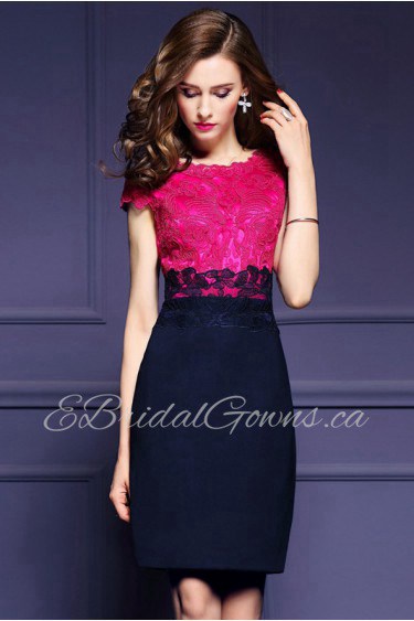 Lace Knee-length Short Sleeve Scoop Lace Mother of the Bride Dress