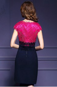 Lace Knee-length Short Sleeve Scoop Lace Mother of the Bride Dress