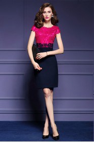 Lace Knee-length Short Sleeve Scoop Lace Mother of the Bride Dress