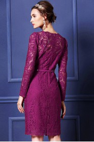 Lace Knee-length Long Sleeve Scoop Lace Mother of the Bride Dress