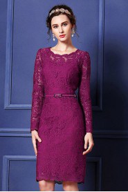 Lace Knee-length Long Sleeve Scoop Lace Mother of the Bride Dress