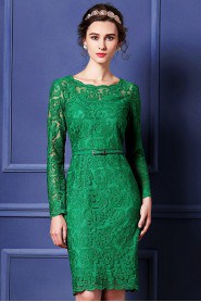 Lace Knee-length Long Sleeve Scoop Lace Mother of the Bride Dress