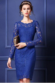 Lace Knee-length Long Sleeve Scoop Lace Mother of the Bride Dress