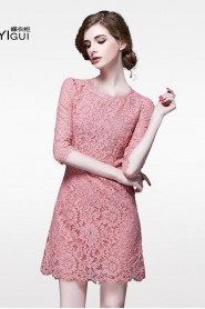 A-line Lace Knee-length 3/4 Length Sleeve Scoop Mother of the Bride Dress