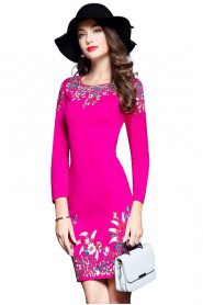 Sheath / Column Knee-length Long Sleeve Scoop Embroidery Mother of the Bride Dress