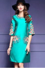 A-lineKnee-length Half Sleeve Scoop Embroidery Mother of the Bride Dress