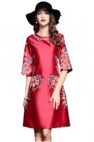 A-lineKnee-length Half Sleeve Scoop Embroidery Mother of the Bride Dress