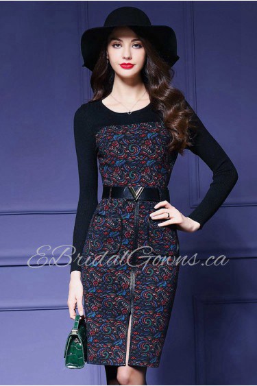 Sheath / Column Knee-length Long Sleeve Scoop Mother of the Bride Dress