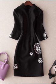 V-neck Sheath / Column Short / Mini Half Sleeve High Neck Beading Mother of the Bride Dress