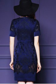 Knee-length Short Sleeve Scoop Openwork Embroidery Mother of the Bride Dress