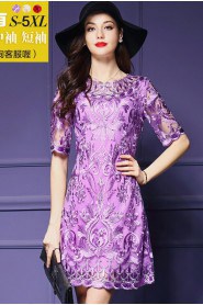 Knee-length Short Sleeve Scoop Embroidery,Lace Mother of the Bride Dress