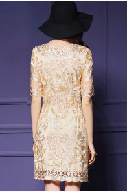 Knee-length Short Sleeve Scoop Embroidery,Lace Mother of the Bride Dress