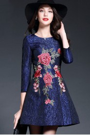 A-lineShort / Mini 3/4 Length Sleeve Scoop Embroidery Mother of the Bride Dress