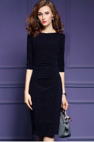 Sheath / Column Knee-length 3/4 Length Sleeve Scoop Mother of the Bride Dress