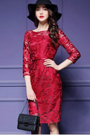 Knee-length Short Sleeve Scoop Embroidery Mother of the Bride Dress