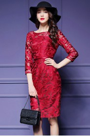 Knee-length Short Sleeve Scoop Embroidery Mother of the Bride Dress