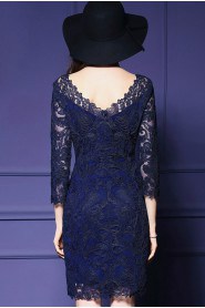 Lace Knee-length 3/4 Length Sleeve Scoop Mother of the Bride Dress