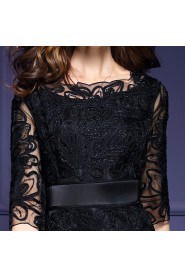 Lace Sheath / Column Knee-length 3/4 Length Sleeve Jewel Embroidery,Lace Mother of the Bride Dress