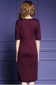 Sheath / Column Knee-length Half Sleeve Scoop Mother of the Bride Dress