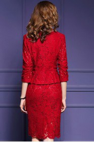 Lace Sheath / Column 3/4 Length Sleeve Mother of the Bride Dress