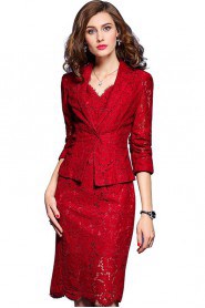 Lace Sheath / Column 3/4 Length Sleeve Mother of the Bride Dress