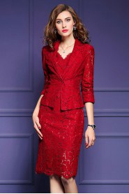 Lace Sheath / Column 3/4 Length Sleeve Mother of the Bride Dress