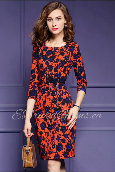 Sheath / Column Knee-length 3/4 Length Sleeve Scoop Mother of the Bride Dress