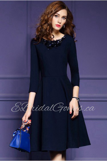 A-line Knee-length 3/4 Length Sleeve Scoop Beading Mother of the Bride Dress