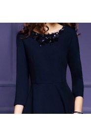 A-line Knee-length 3/4 Length Sleeve Scoop Beading Mother of the Bride Dress