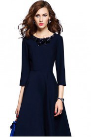 A-line Knee-length 3/4 Length Sleeve Scoop Beading Mother of the Bride Dress