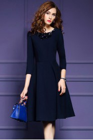 A-line Knee-length 3/4 Length Sleeve Scoop Beading Mother of the Bride Dress