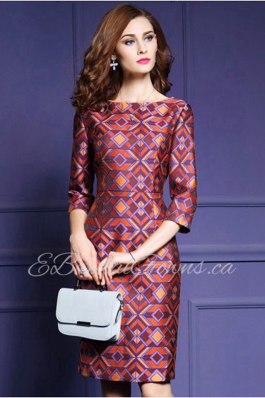 Knee-length 3/4 Length Sleeve Scoop Mother of the Bride Dress