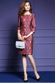 Knee-length 3/4 Length Sleeve Scoop Mother of the Bride Dress