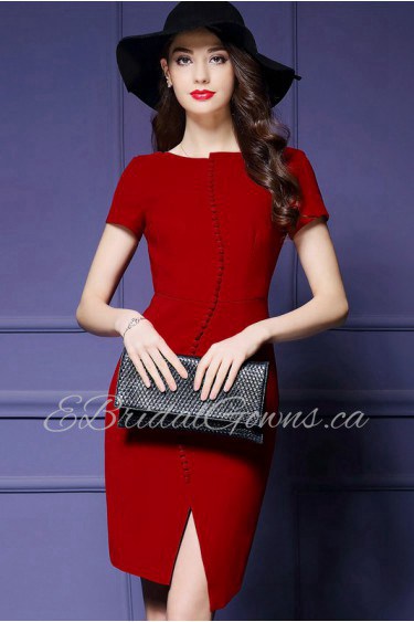 Sheath / Column Knee-length Short Sleeve Jewel Mother of the Bride Dress