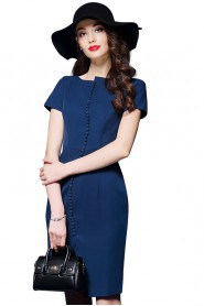 Sheath / Column Knee-length Short Sleeve Jewel Mother of the Bride Dress