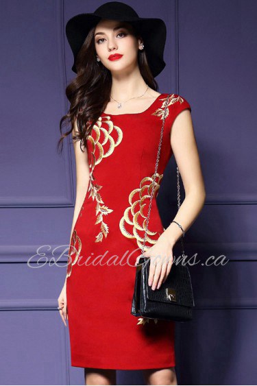 Knee-length Sleeveless Scoop Embroidery Mother of the Bride Dress