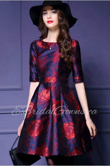 A-line Knee-length Half Sleeve Scoop Ruched Mother of the Bride Dress