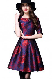 A-line Knee-length Half Sleeve Scoop Ruched Mother of the Bride Dress