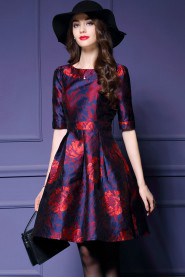 A-line Knee-length Half Sleeve Scoop Ruched Mother of the Bride Dress