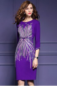 Sheath / Column Knee-length 3/4 Length Sleeve Scoop Embroidery Mother of the Bride Dress