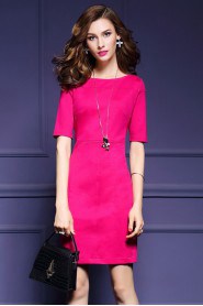 Sheath / Column Knee-length Half Sleeve Scoop Mother of the Bride Dress