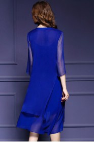 Sheath / Column Knee-length 3/4 Length Sleeve Scoop Placket:Button Embroidery Chiffon Mother of the Bride Dress