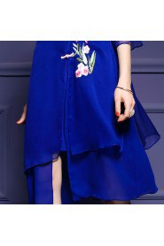 Sheath / Column Knee-length 3/4 Length Sleeve Scoop Placket:Button Embroidery Chiffon Mother of the Bride Dress