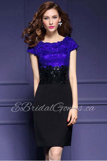 Tulle Knee-length Short Sleeve Scoop Lace Mother of the Bride Dress