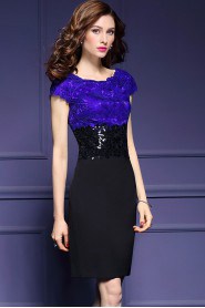 Tulle Knee-length Short Sleeve Scoop Lace Mother of the Bride Dress