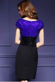 Tulle Knee-length Short Sleeve Scoop Lace Mother of the Bride Dress