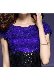 Tulle Knee-length Short Sleeve Scoop Lace Mother of the Bride Dress