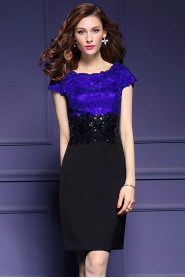 Tulle Knee-length Short Sleeve Scoop Lace Mother of the Bride Dress